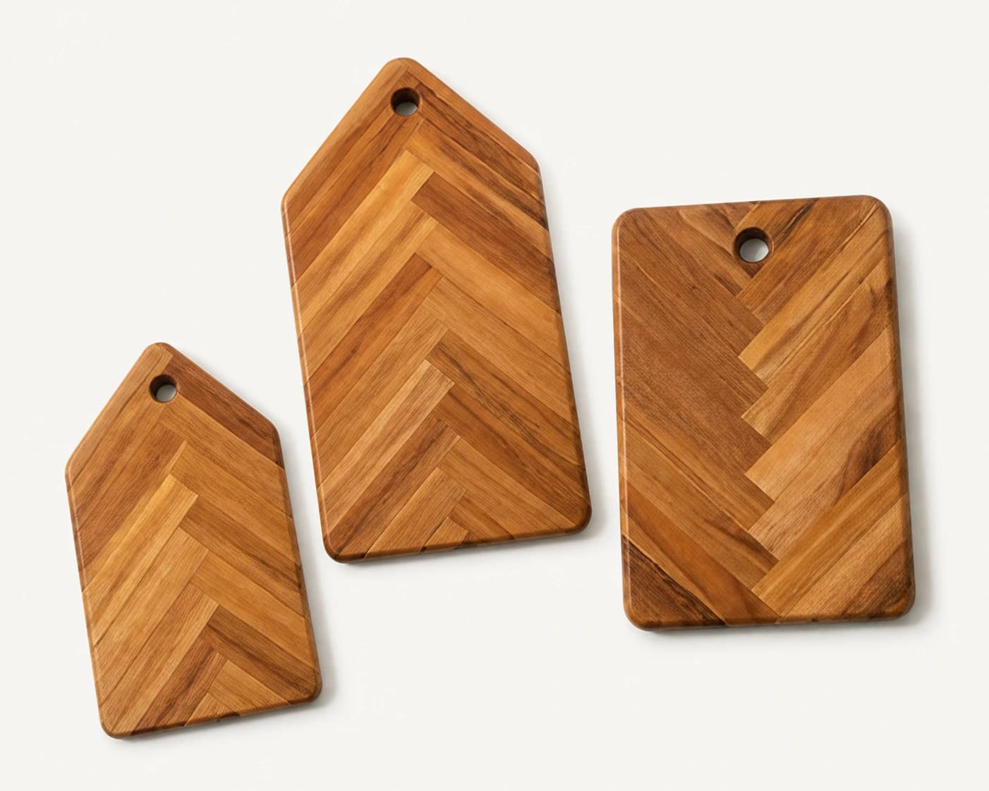 3-Piece House Shape Herringbone Board Set in Acacia Wood, item HD-AC004 / HD-AC005 / HD-AC006