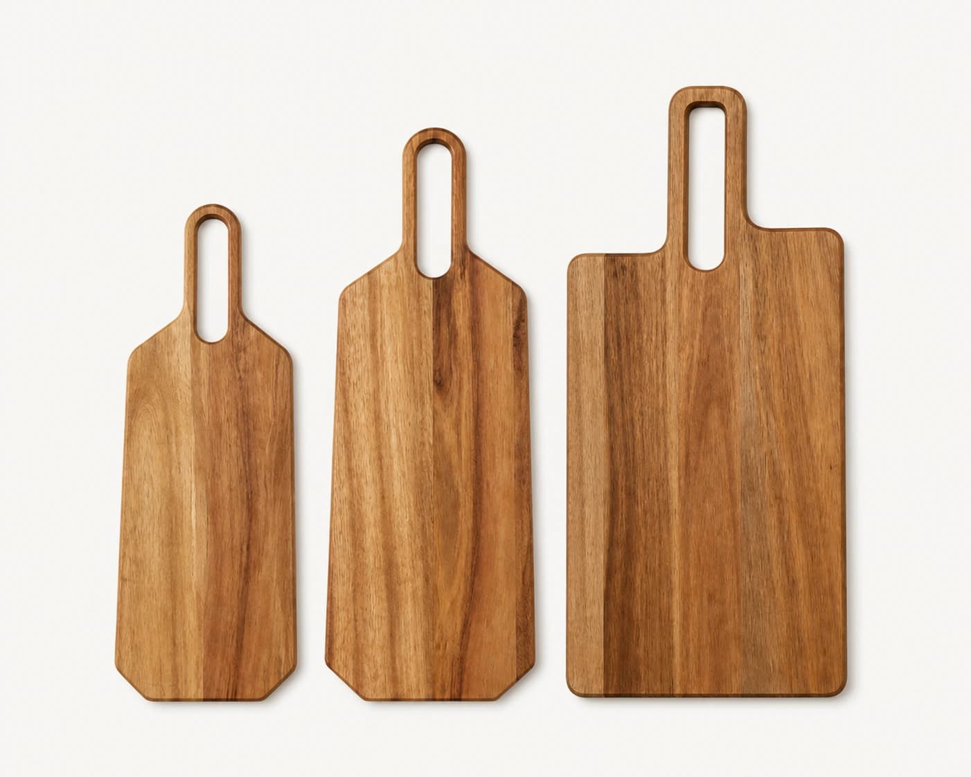 3-Piece Angular Hollow Handle Board Set in Acacia Wood, item HD-AC016 / HD-AC017 / HD-AC018