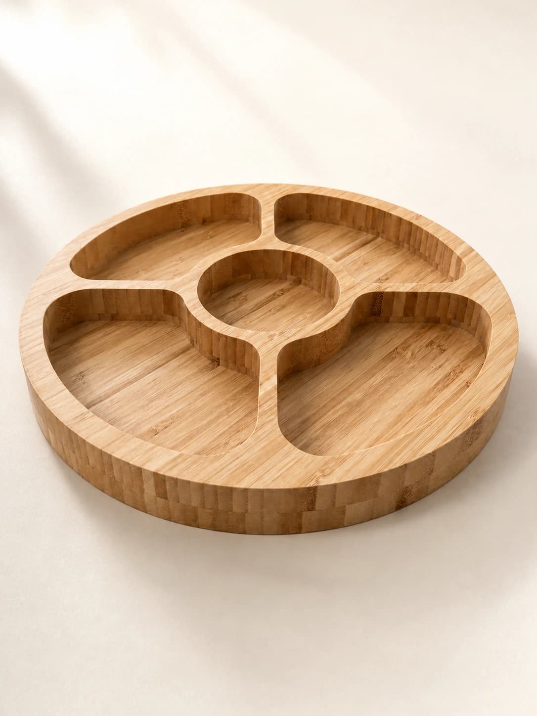 Round Compartment Serving Tray in Natural Bamboo, item HD-B03