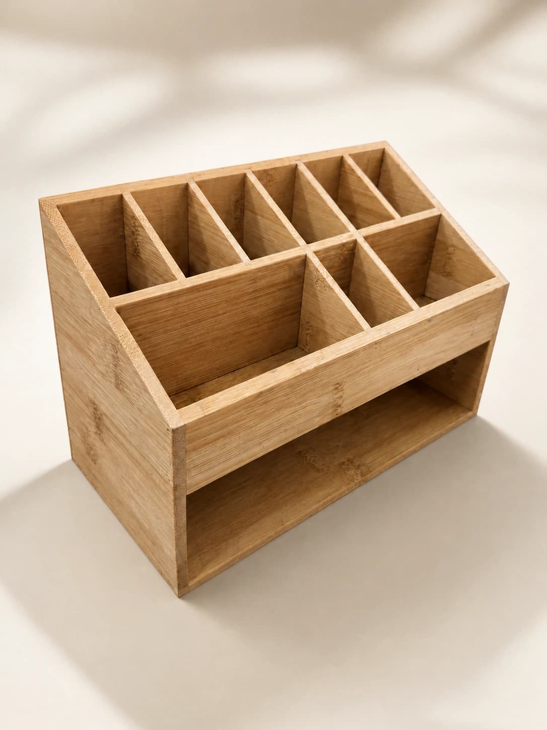 Multi-Compartment Organizer with Shelf in Natural Bamboo, item HD-BK02