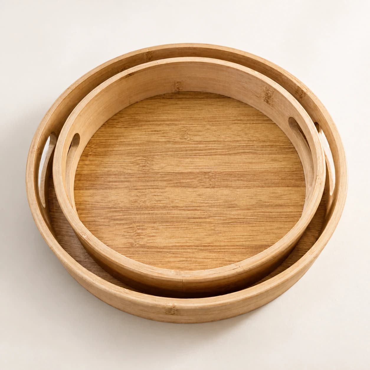 2-Piece Nested Round Tray Set in Natural Bamboo, item HD-BK07