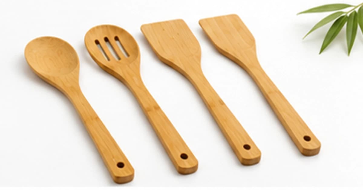 Set of four bamboo kitchen utensils