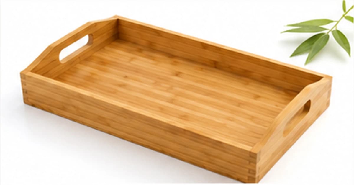 Rectangular bamboo serving tray with handles