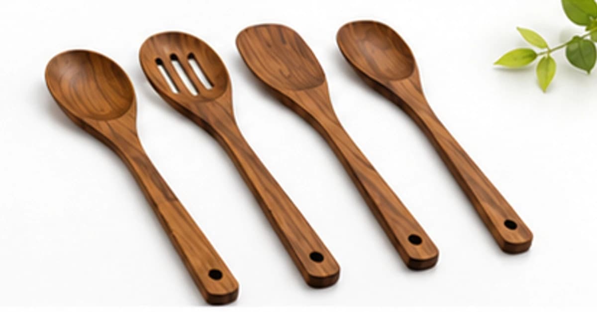 Set of four wooden kitchen utensils